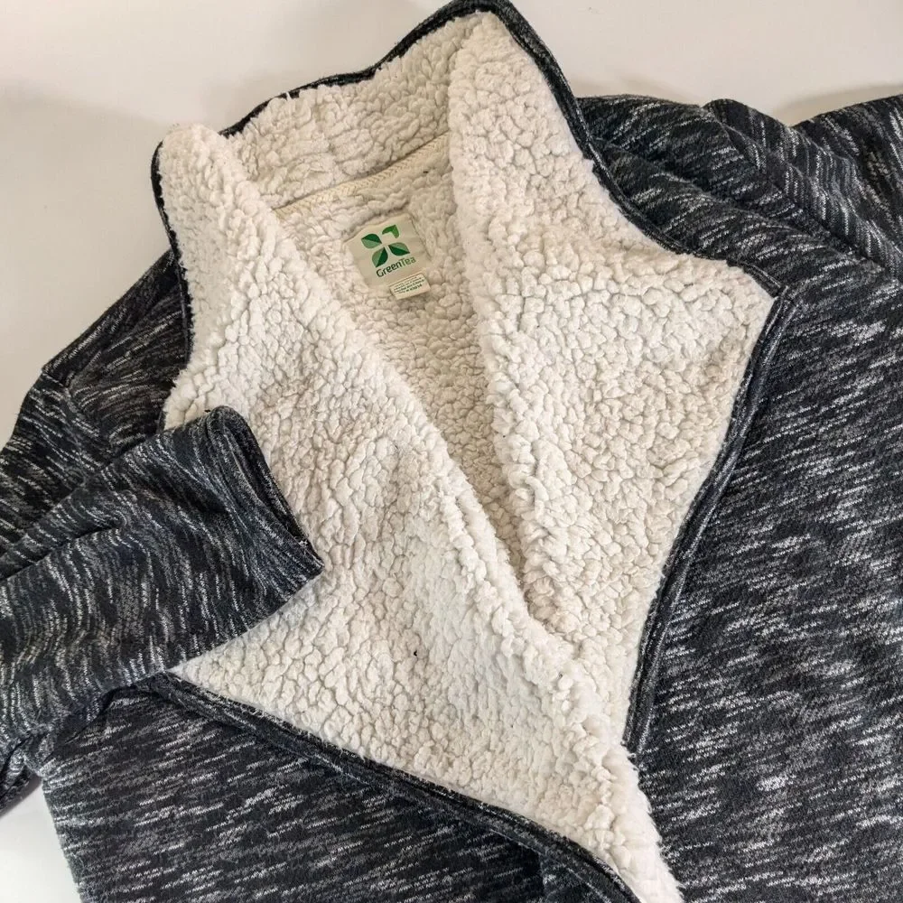 Green Tea Women's XXL Sherpa Lined Heather‎ Black / Dark Gray Cardigan Sweater